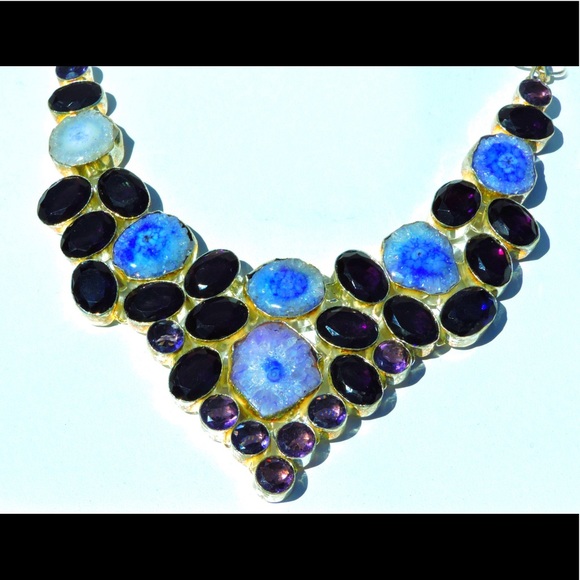 Amethyst Solar Quartz Multi Layer Cluster Necklace - Picture 4 of 8